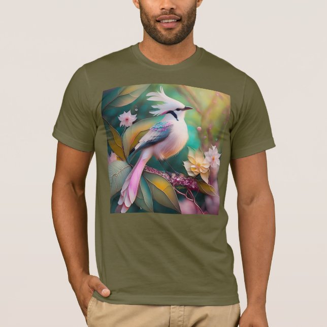 White Crested Blush Tail Jay Fantasy Bird T-Shirt (Front)