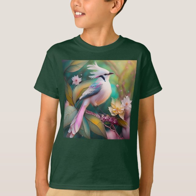 White Crested Blush Tail Jay Fantasy Bird T-Shirt (Front)