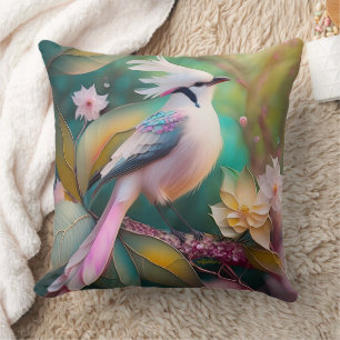 White Crested Blush Tail Jay Fantasy Bird Throw Pillow