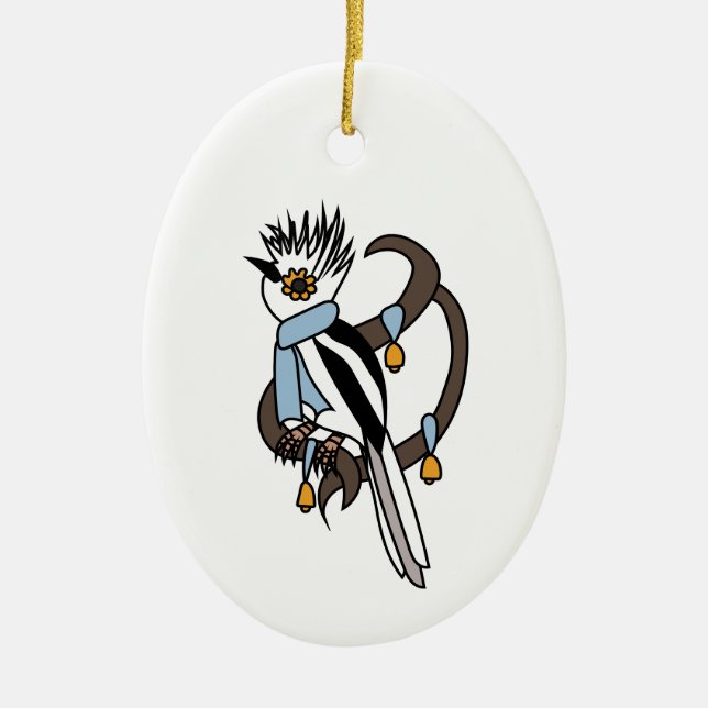 White-crested helmetshrike ceramic ornament (Front)