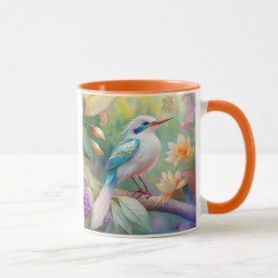 White Crested Iridescent Teal Wing Fantasy Bird Mug