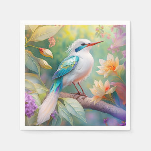 White Crested Iridescent Teal Wing Fantasy Bird Napkin