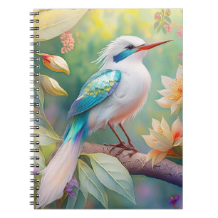 White Crested Iridescent Teal Wing Fantasy Bird Notebook