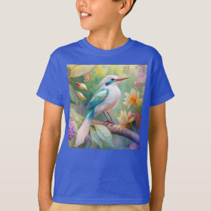 White Crested Iridescent Teal Wing Fantasy Bird T-Shirt