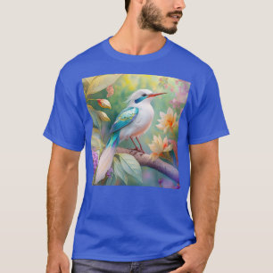 White Crested Iridescent Teal Wing Fantasy Bird T-Shirt