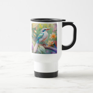 White Crested Iridescent Teal Wing Fantasy Bird Travel Mug