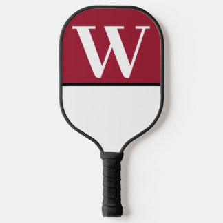 White & Crimson College Team Colours Monogram Pickleball Paddle