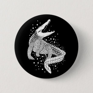 White Crocodile Silhouette Illustration 2 Inch Round Button
