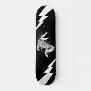 White Crocodile Silhouette & Lightnings Skateboard
