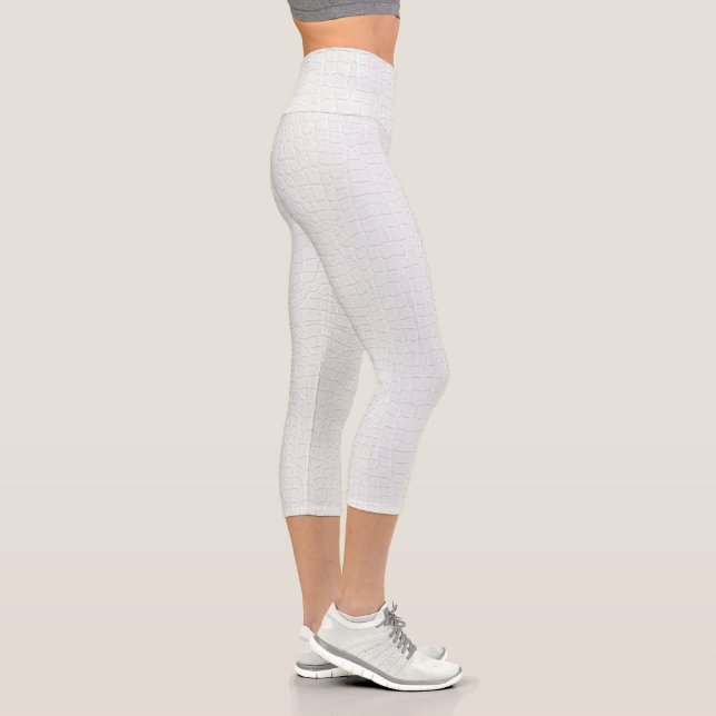 White Crocodile Skin Print Capri Leggings (Right)