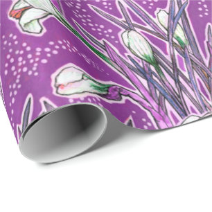 White Crocuses Garden Flower Botanic Floral Purple Wrapping Paper