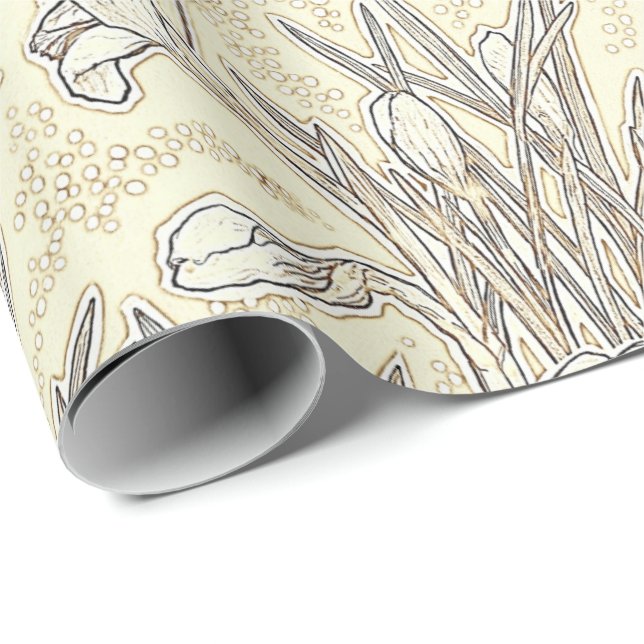 White Crocuses Garden Flowers Floral Pattern Cream Wrapping Paper (Roll Corner)