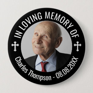 White Cross Black In Loving Memory Photo 4 Inch Round Button