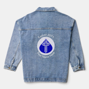 White Cross Blue Teardrop Easter Personalized Denim Jacket