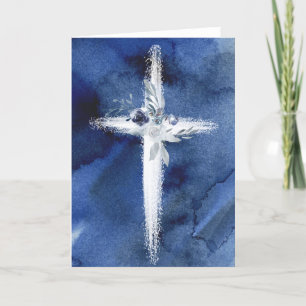 White Cross blue watercolor card