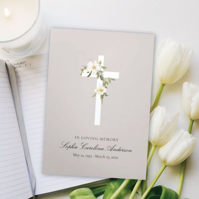 White Cross Celebration of Life Program Tri-Fold Invitation (Creator Uploaded)