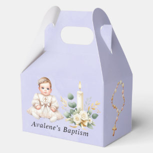 White Cross Cupcake with Girl Baptism Favor Box