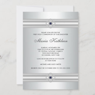 White Cross Diamond Girls White First Communion Invitation
