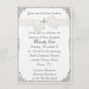White Cross Elegant Baptism Invitation