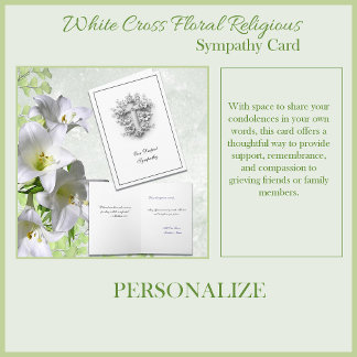 White Cross Floral Religious Sympathy Card