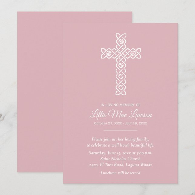 White Cross Funeral Memorial Celebration Pink (Front/Back)
