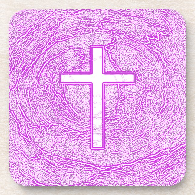WHITE CROSS HIGHLIGHTED IN PINK COASTER (Front)