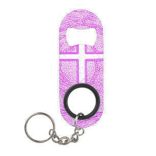 WHITE CROSS HIGHLIGHTED IN PINK KEYCHAIN BOTTLE OPENER