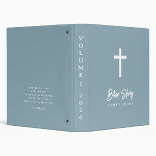 White Cross Personalized Dusty Blue Bible Study Binder