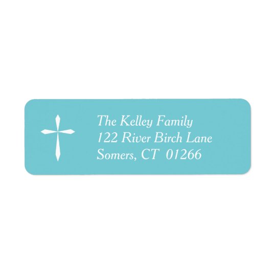White Cross Religious Address Label, Blue Return Address Label