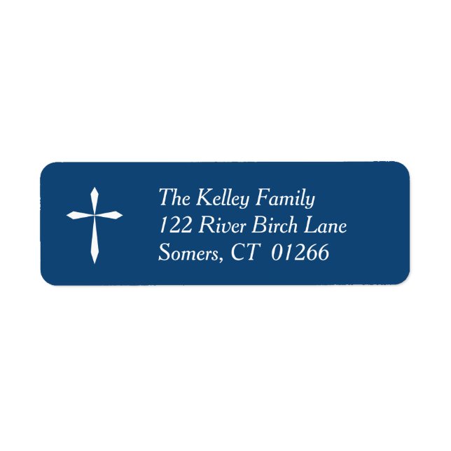 White Cross Religious Address Label, Navy (Front)