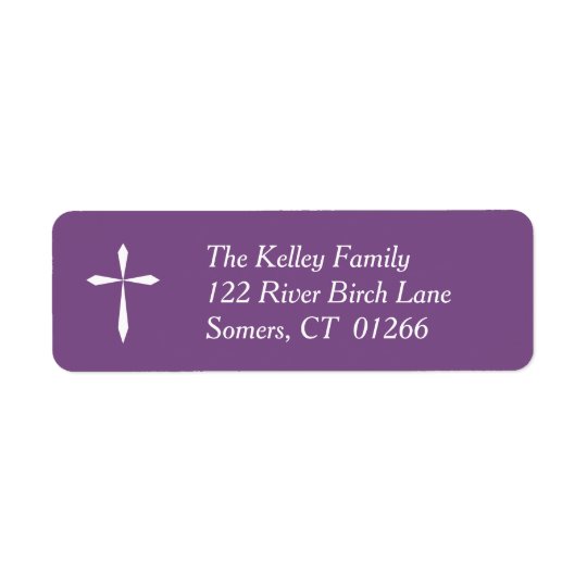 White Cross Religious Address Label, Purple Return Address Label