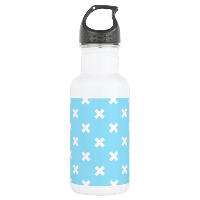 White cross stitches on baby blue 532 ml water bottle (Front)