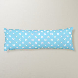 White cross stitches on baby blue body pillow