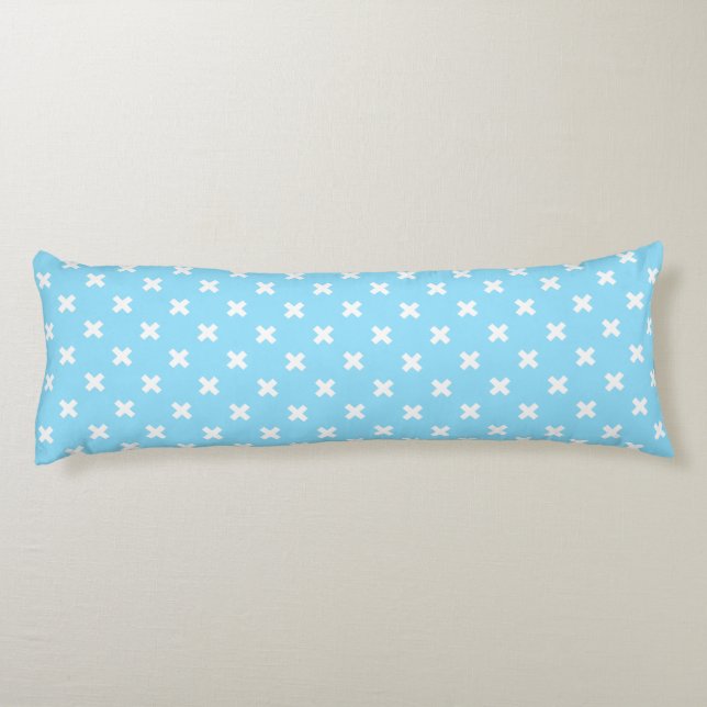 White cross stitches on baby blue body pillow (Back)