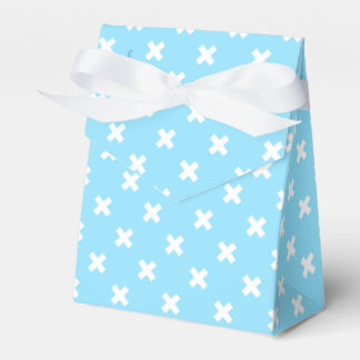 White cross stitches on baby blue favor box