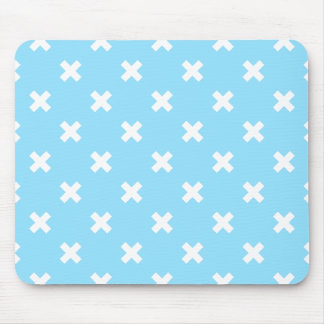 White cross stitches on baby blue mouse pad (Front)