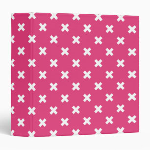 White cross stitches on fuchsia binder