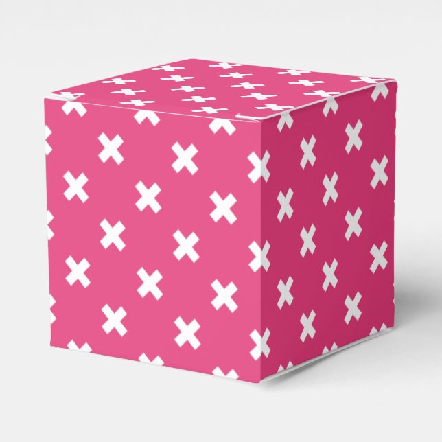 White cross stitches on fuchsia favor box (Front Side)