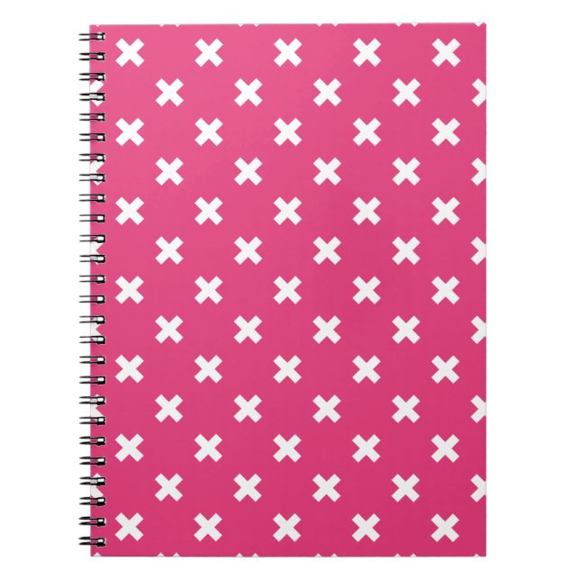 White cross stitches on fuchsia notebook (Front)