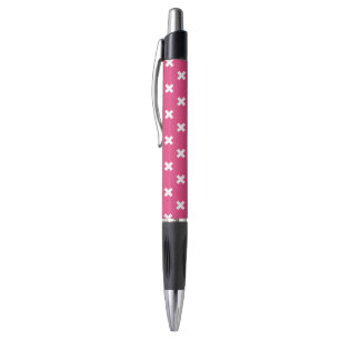White cross stitches on fuchsia pen