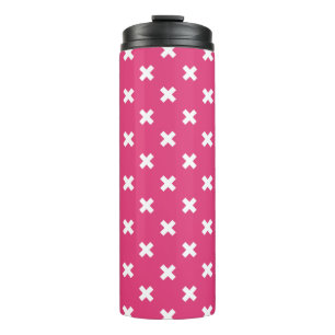 White cross stitches on fuchsia thermal tumbler