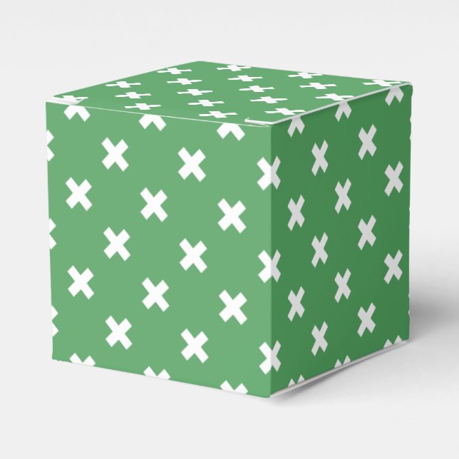 White cross stitches on green favor box (Front Side)