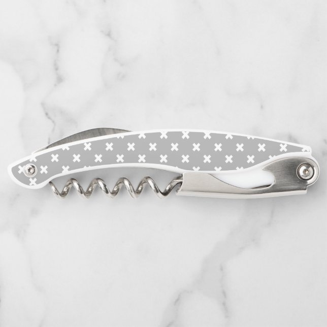 White cross stitches on grey corkscrew (Back)