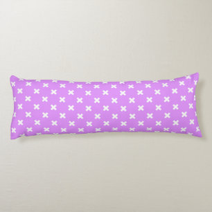 White cross stitches on lilac body pillow