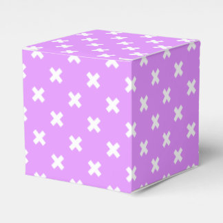 White cross stitches on lilac favor box