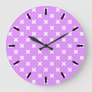 White cross stitches on lilac large clock