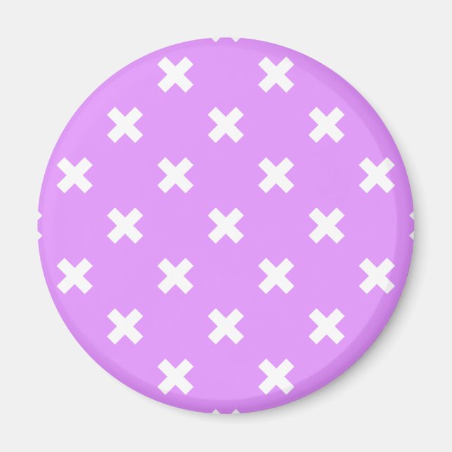 White cross stitches on lilac magnet (Front)