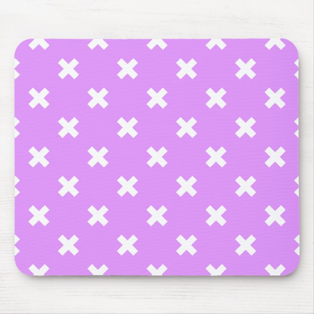 White cross stitches on lilac mouse pad (Front)