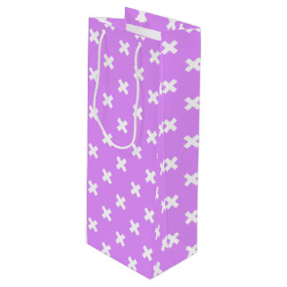 White cross stitches on lilac wine gift bag