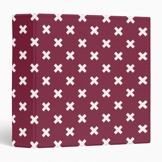 White cross stitches on mulberry binder (Front/Spine)